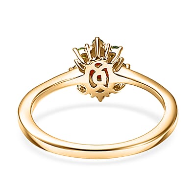 D'Joy Mexican Cherry Fire Opal and Multi Gemstone 0.50 ctw Classic Halo Ring in 18K Vermeil Yellow Gold Over Sterling Silver (Size 10.0)