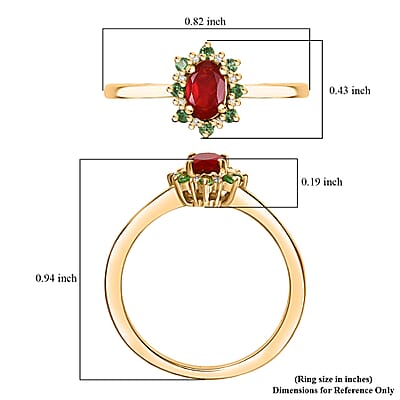 D'Joy Mexican Cherry Fire Opal and Multi Gemstone 0.50 ctw Classic Halo Ring in 18K Vermeil Yellow Gold Over Sterling Silver (Size 10.0)