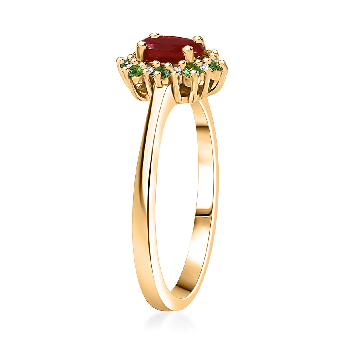 D'Joy Mexican Cherry Fire Opal and Multi Gemstone 0.50 ctw Classic Halo Ring in 18K Vermeil Yellow Gold Over Sterling Silver (Size 6.0) image number 3