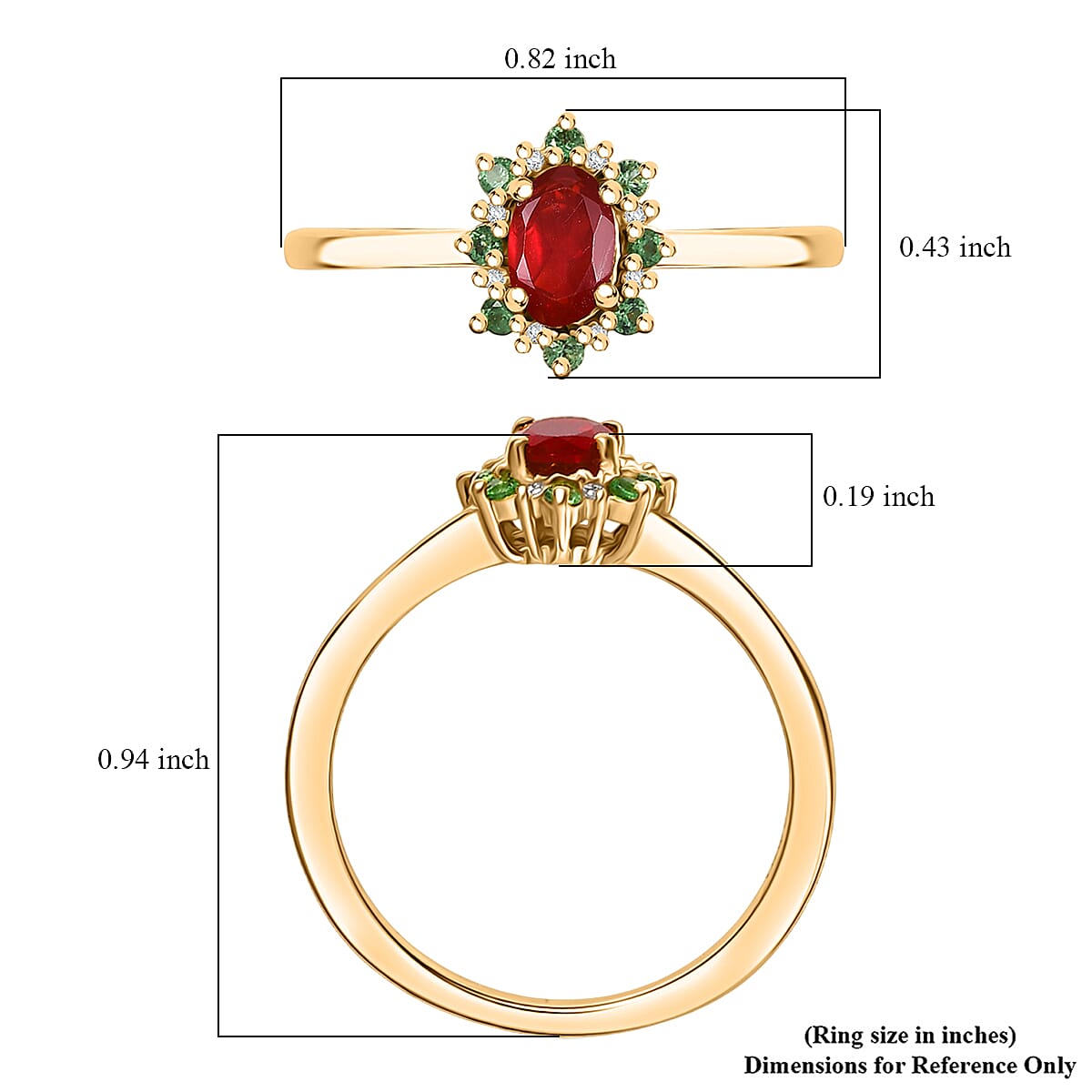D'Joy Mexican Cherry Fire Opal and Multi Gemstone 0.50 ctw Classic Halo Ring in 18K Vermeil Yellow Gold Over Sterling Silver (Size 6.0) image number 5