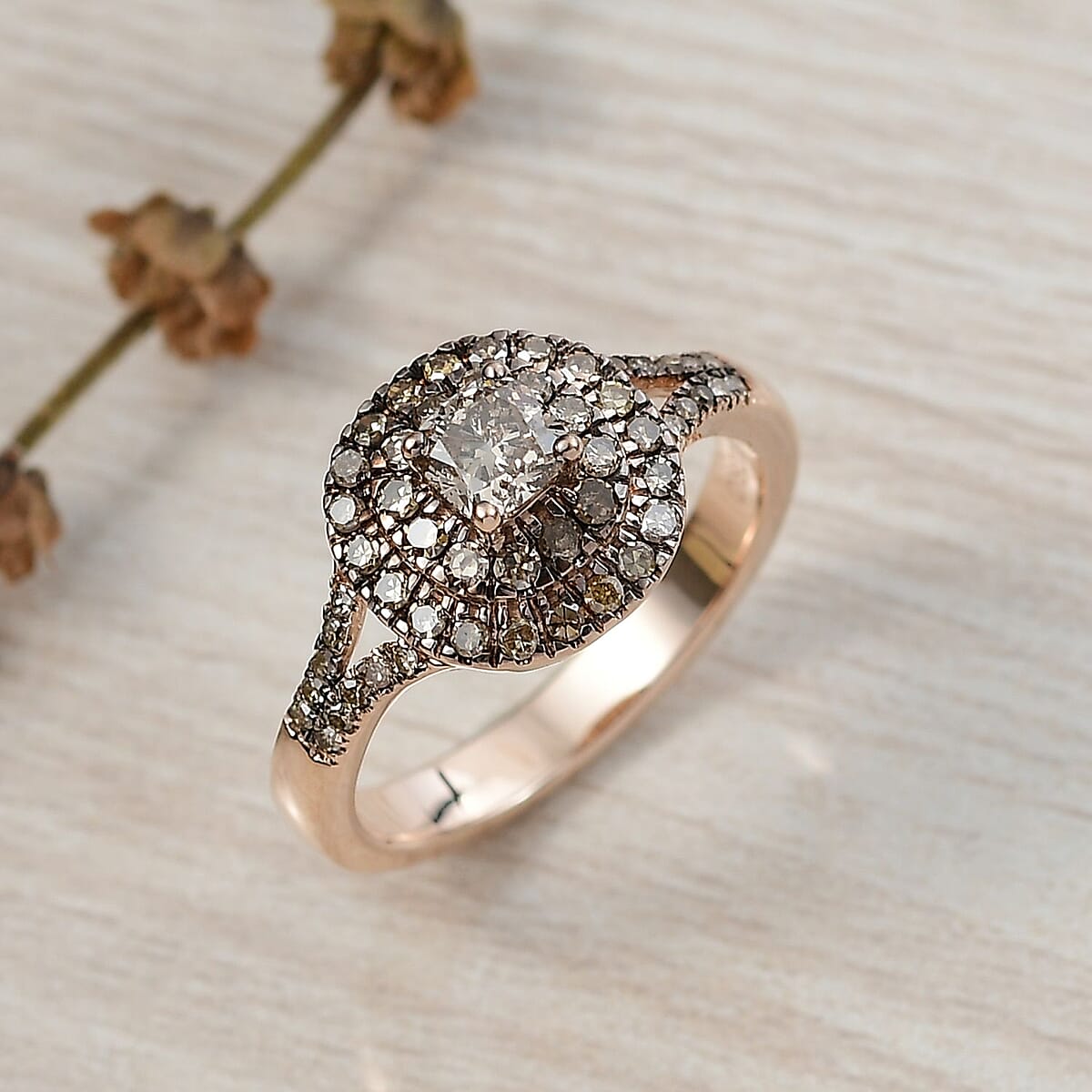 Luxoro  Natural Champagne Diamond (I2) Ring in 10K Rose Gold 1.00 ctw (Size 9.0) image number 1