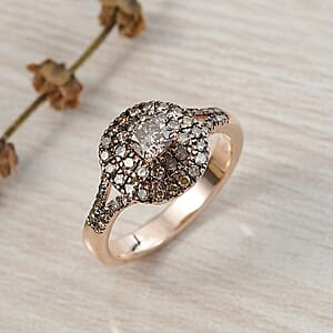 Luxoro  Natural Champagne Diamond (I2) Ring in 10K Rose Gold 1.00 ctw (Size 9.0)