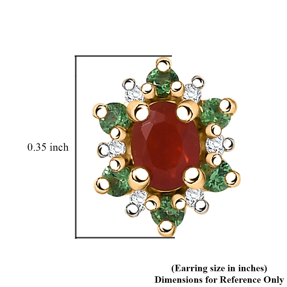 D'Joy Mexican Cherry Fire Opal and Multi Gemstone 0.50 ctw Classic Halo Earrings in 18K Vermeil Yellow Gold Over Sterling Silver image number 5