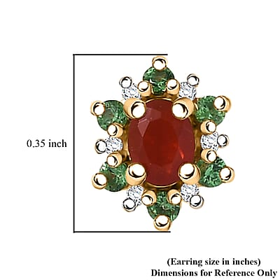 D'Joy Mexican Cherry Fire Opal and Multi Gemstone 0.50 ctw Classic Halo Earrings in 18K Vermeil Yellow Gold Over Sterling Silver