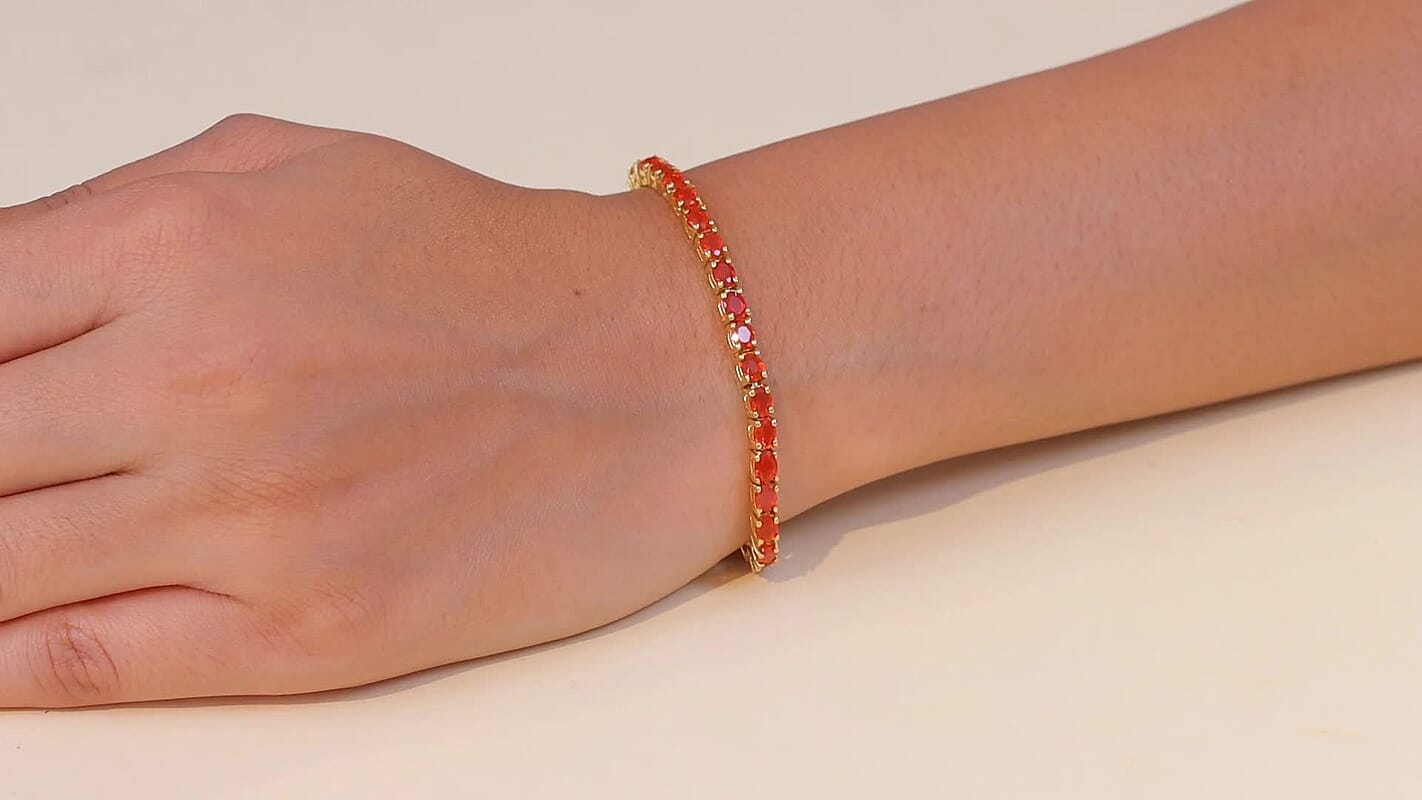 D'Joy Mexican Cherry Fire Opal Bracelet in 18K Vermeil YG Over Sterling Silver (7.25 In) 4.65 ctw