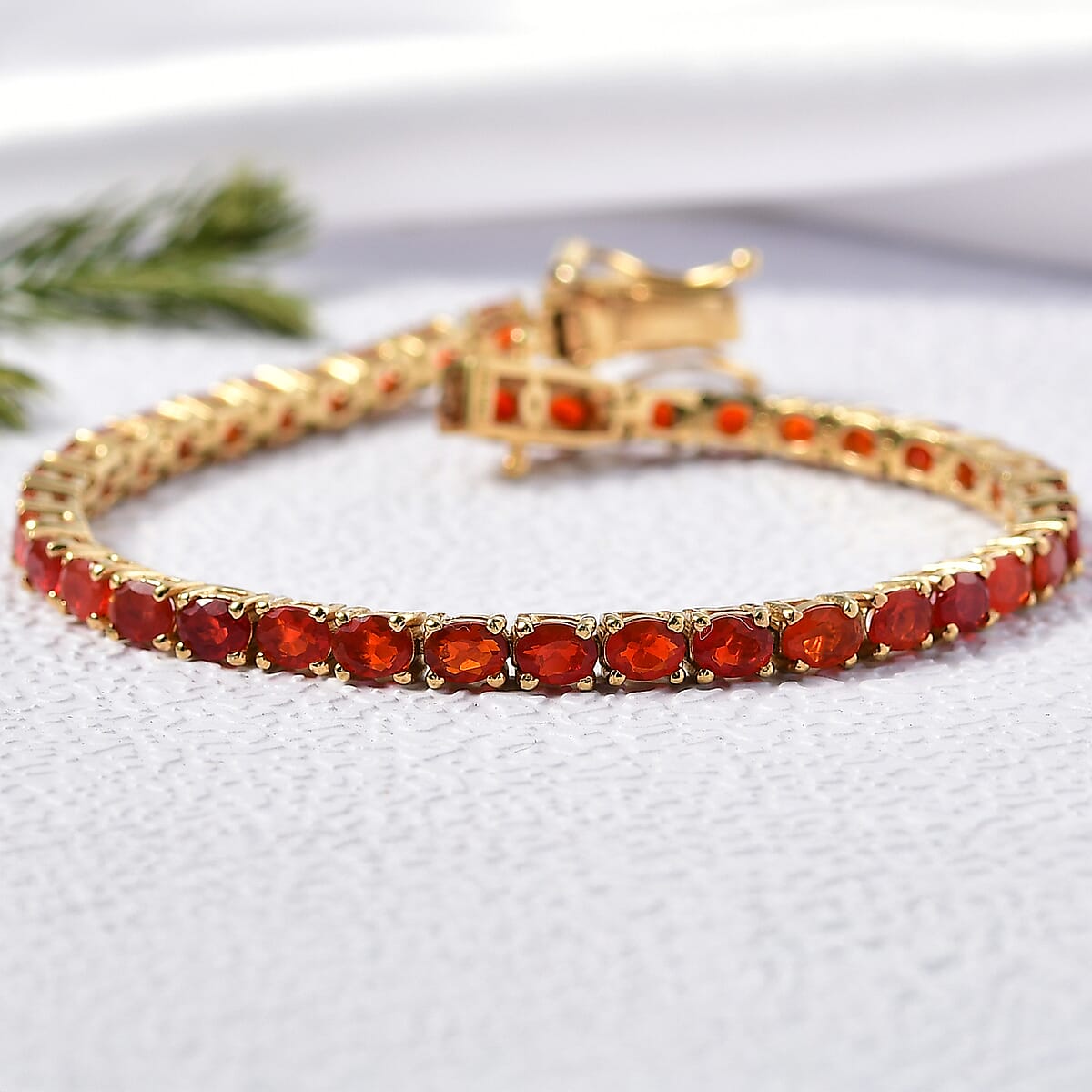 D'Joy Mexican Cherry Fire Opal 3.30 ctw Bracelet in 18K Vermeil Yellow Gold Over Sterling Silver (7.25 In) image number 1