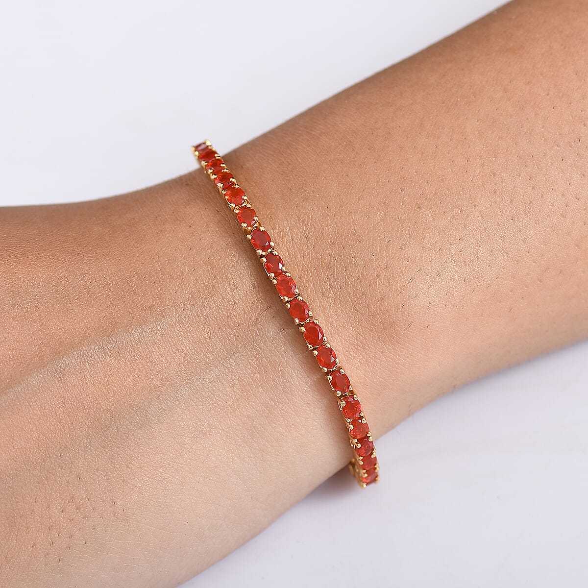D'Joy Mexican Cherry Fire Opal 3.30 ctw Bracelet in 18K Vermeil Yellow Gold Over Sterling Silver (7.25 In) image number 2