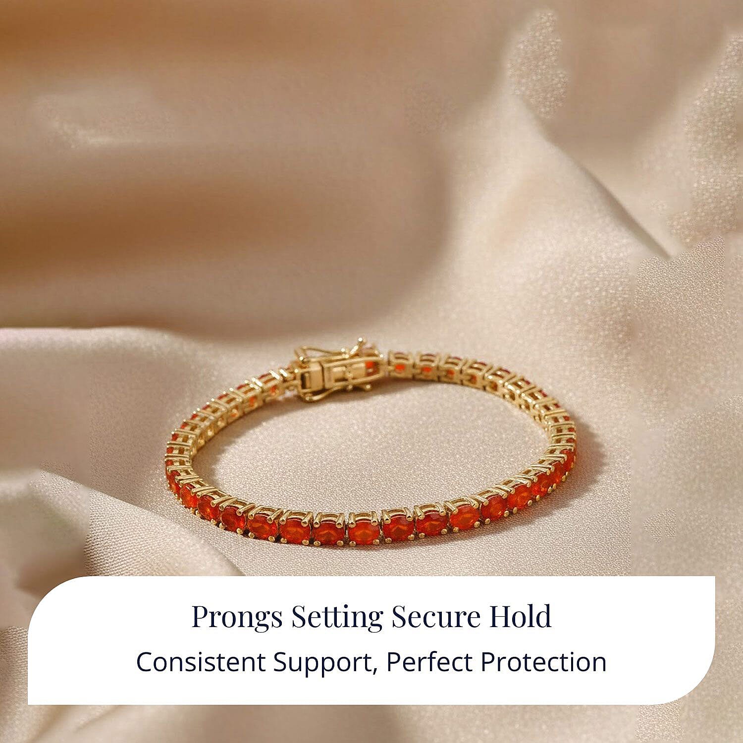 D'Joy Mexican Cherry Fire Opal 3.30 ctw Bracelet in 18K Vermeil Yellow Gold Over Sterling Silver (7.25 In)