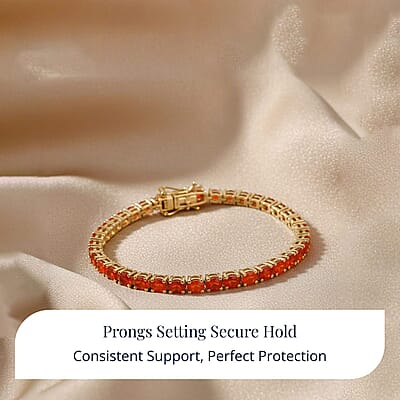 D'Joy Mexican Cherry Fire Opal 3.30 ctw Bracelet in 18K Vermeil Yellow Gold Over Sterling Silver (7.25 In)