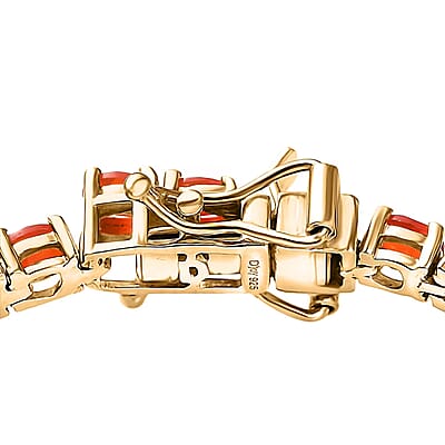 D'Joy Mexican Cherry Fire Opal 3.30 ctw Bracelet in 18K Vermeil Yellow Gold Over Sterling Silver (7.25 In)