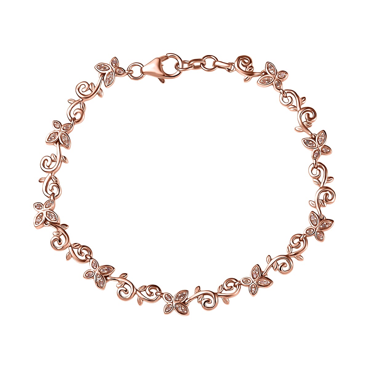 D'Joy Uncut Natural Pink Diamond 0.25 ctw Butterfly Bracelet in 18K Vermeil Rose Gold Over Sterling Silver (7.25 In) image number 0
