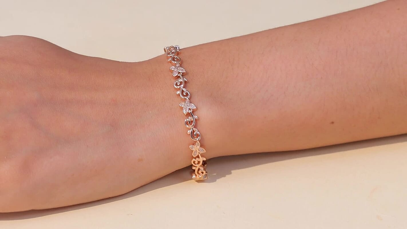 D'Joy Uncut Natural Pink Diamond 0.25 ctw Butterfly Bracelet in 18K Vermeil Rose Gold Over Sterling Silver (7.25 In)