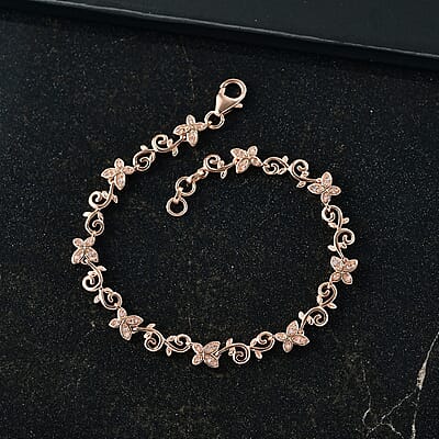 D'Joy Uncut Natural Pink Diamond 0.25 ctw Butterfly Bracelet in 18K Vermeil Rose Gold Over Sterling Silver (7.25 In)