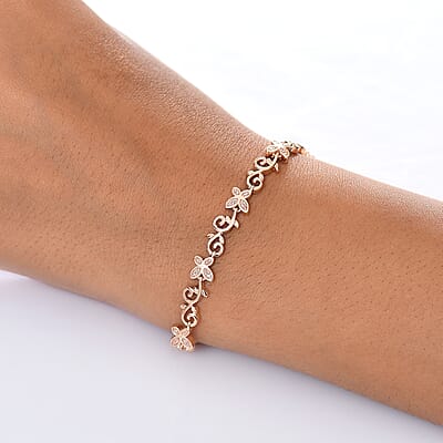 D'Joy Uncut Natural Pink Diamond 0.25 ctw Butterfly Bracelet in 18K Vermeil Rose Gold Over Sterling Silver (7.25 In)