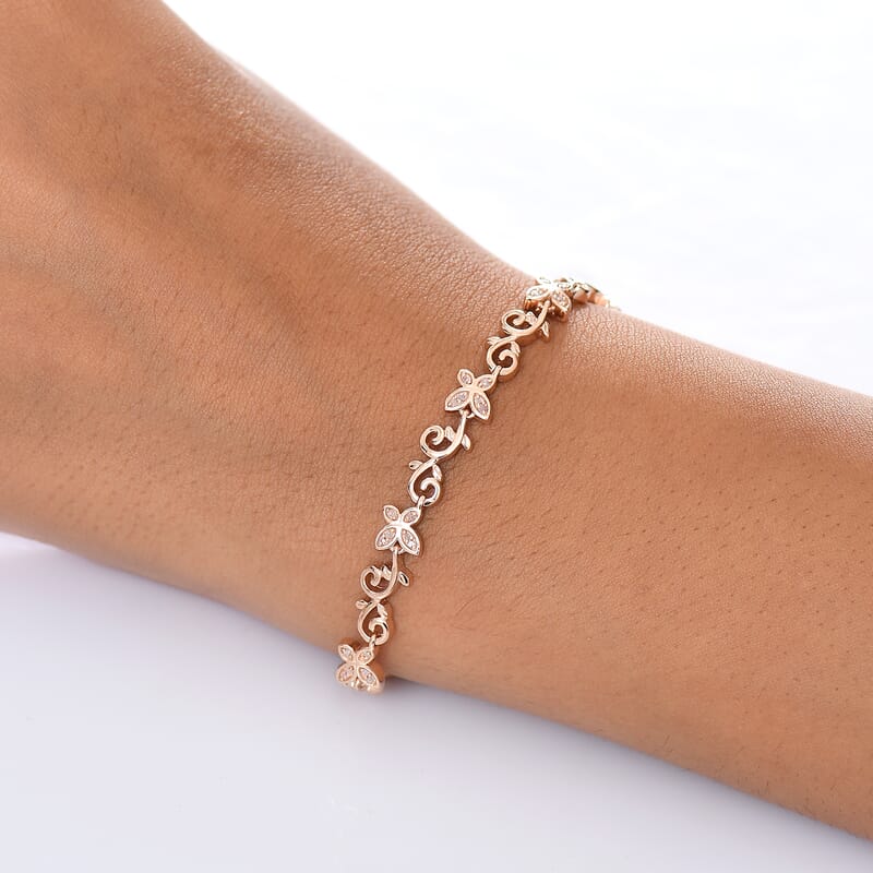 D'Joy Uncut Natural Pink Diamond 0.25 ctw Butterfly Bracelet in 18K Vermeil Rose Gold Over Sterling Silver (7.25 In)