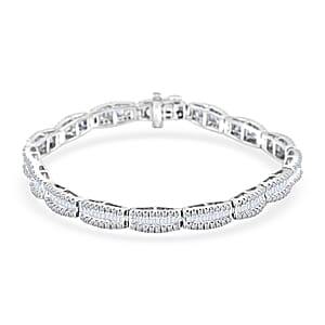 Doorbuster Luxuriant Lab Grown Diamond Beaded 4.00 ctw Bracelet in Rhodium Over Sterling Silve (7.25 In)
