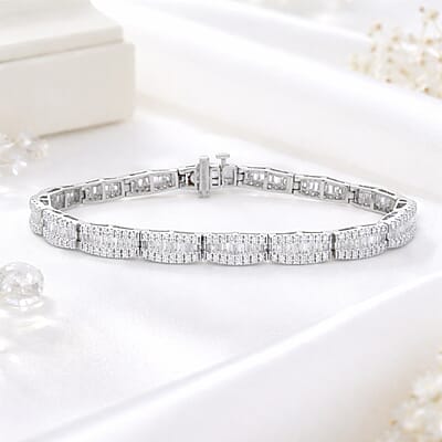 Luxuriant Lab Grown Diamond G-H SI 4.00 ctw Bracelet in Rhodium Over Sterling Silver (7.25 In)