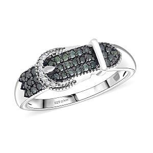 Doorbuster D'Joy Green and White Diamond 0.25 ctw Ring in Rhodium Over Sterling Silver (Size 8.0)