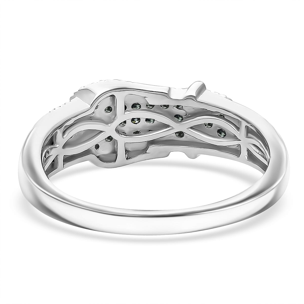 Doorbuster D'Joy Green and White Diamond 0.25 ctw Ring in Rhodium Over Sterling Silver (Size 8.0) image number 4
