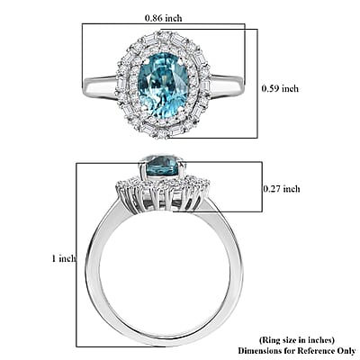D'Joy Premium Cambodian Blue Zircon and Moissanite 2.90 ctw Crown Halo Ring in Rhodium Over Sterling Silver (Size 10.0)