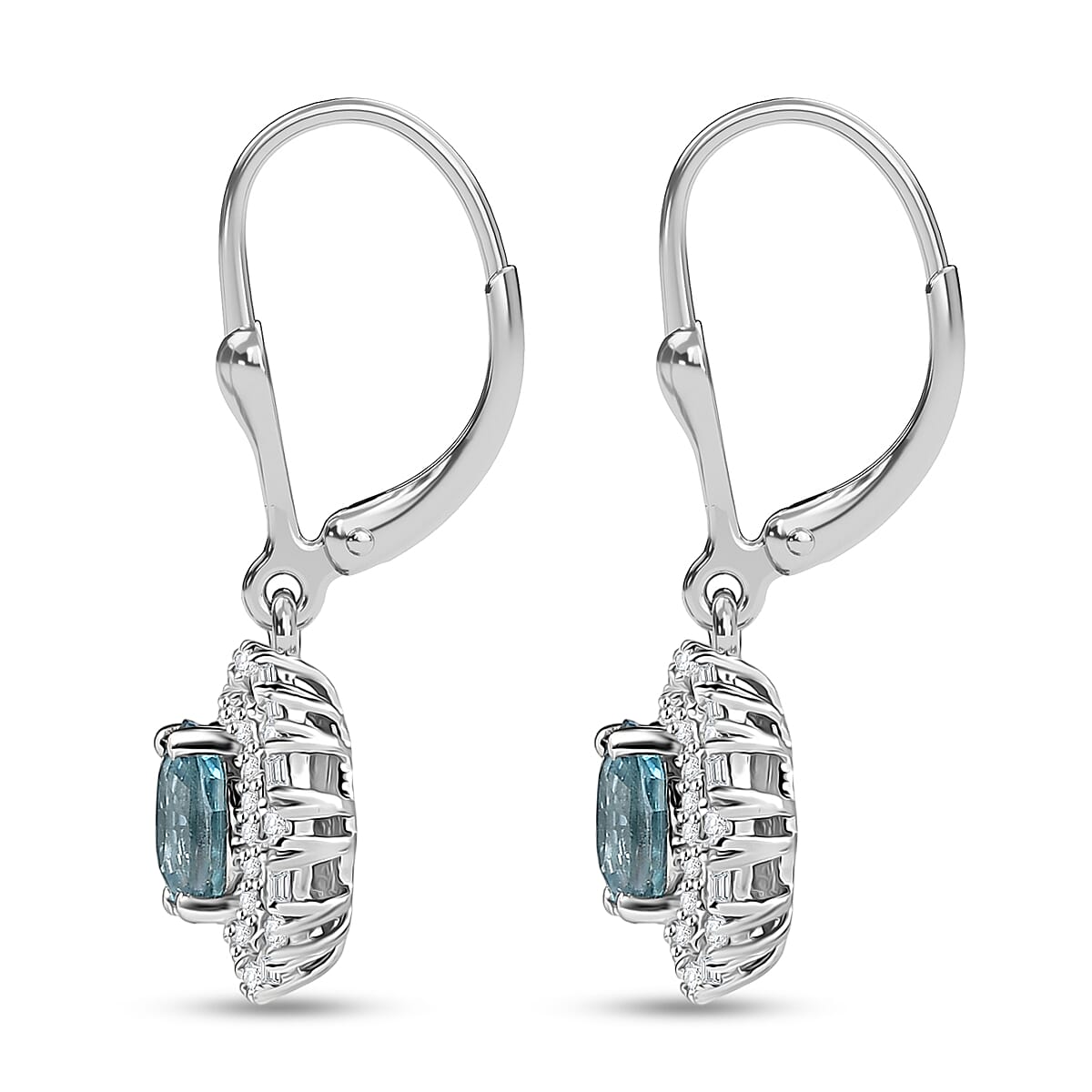 D'Joy Premium Camboidan Blue Zircon and Moissanite 3.25 ctw Crown Halo Earrings in Rhodium Over Sterling Silver image number 3