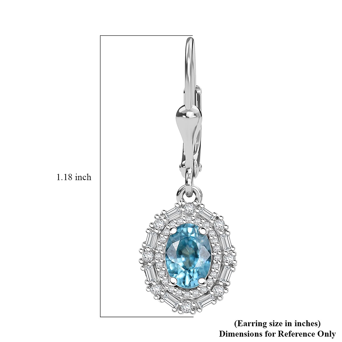 D'Joy Premium Camboidan Blue Zircon and Moissanite 3.25 ctw Crown Halo Earrings in Rhodium Over Sterling Silver image number 5
