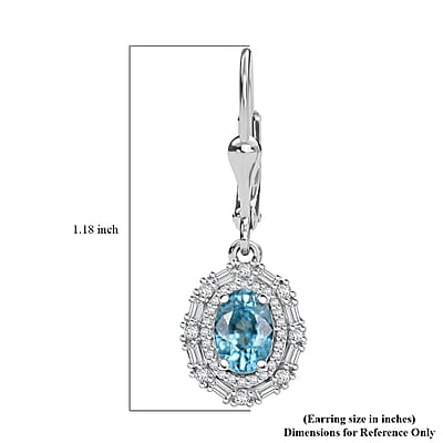 D'Joy Premium Camboidan Blue Zircon and Moissanite 3.25 ctw Crown Halo Earrings in Rhodium Over Sterling Silver