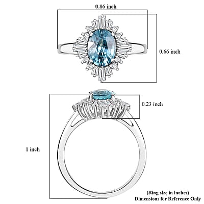 D'Joy Premium Cambodian Blue Zircon and Moissanite 2.60 ctw Royal Flare Ring in Rhodium Over Sterling Silver (Size 10.0)