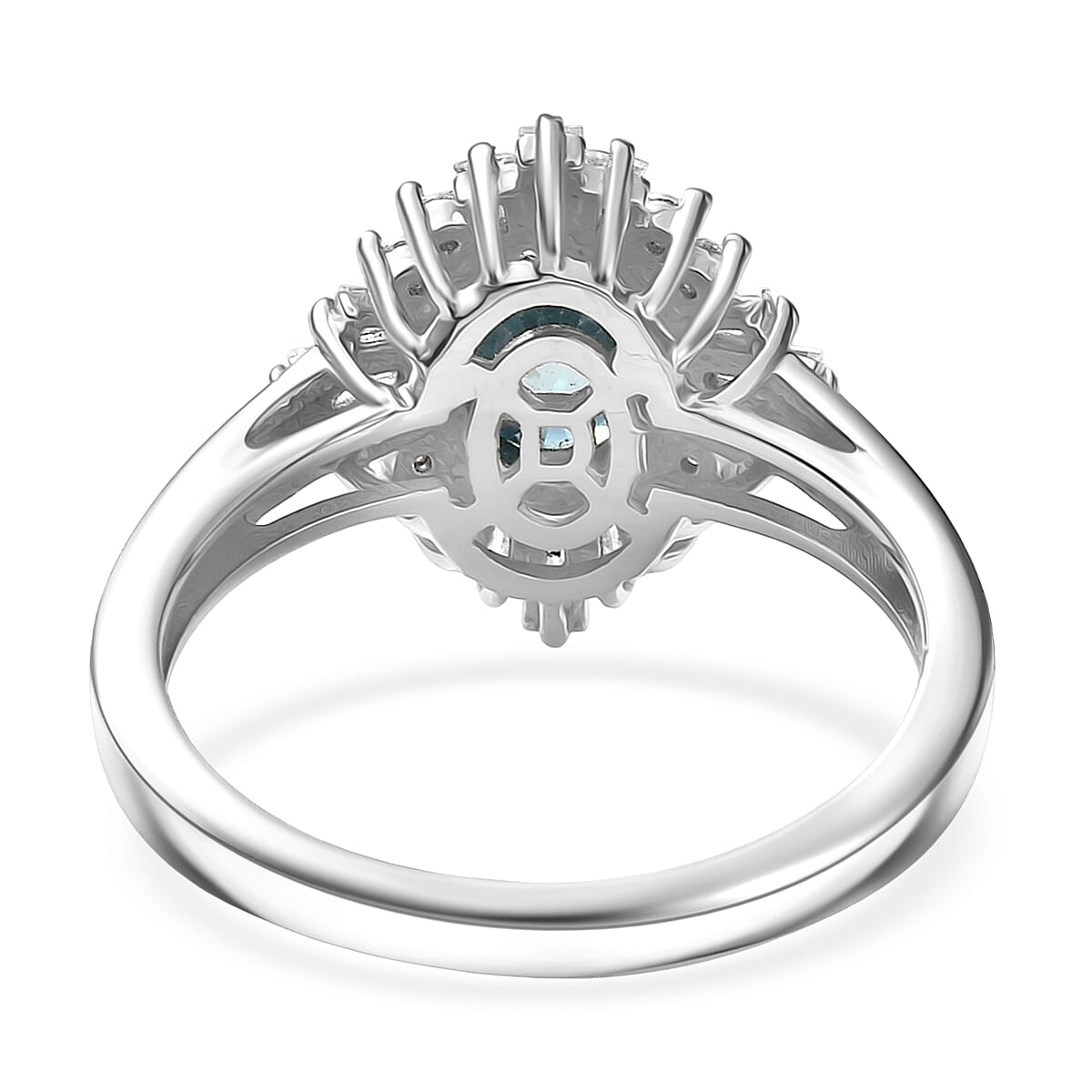 D'Joy Premium Cambodian Blue Zircon and Moissanite 2.60 ctw Royal Flare Ring in Rhodium Over Sterling Silver (Size 6.0) image number 4