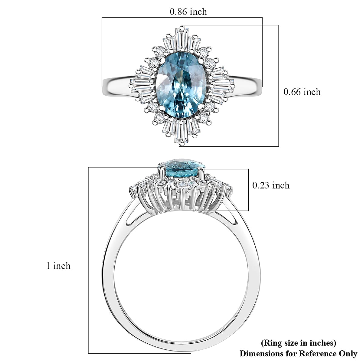 D'Joy Premium Cambodian Blue Zircon and Moissanite 2.60 ctw Royal Flare Ring in Rhodium Over Sterling Silver (Size 6.0) image number 5
