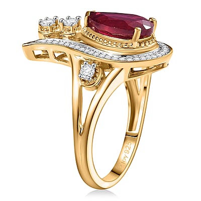 D'Joy Passport to Israel Niassa Ruby (FF) and White Zircon 3.50 ctw Ring in 18K Vermeil Yellow Gold Over Sterling Silver (Size 10.0)