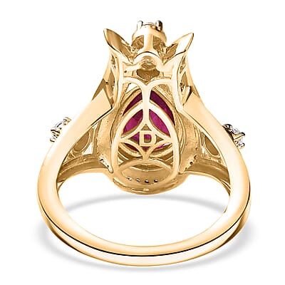 D'Joy Passport to Israel Niassa Ruby (FF) and White Zircon 3.50 ctw Ring in 18K Vermeil Yellow Gold Over Sterling Silver (Size 10.0)