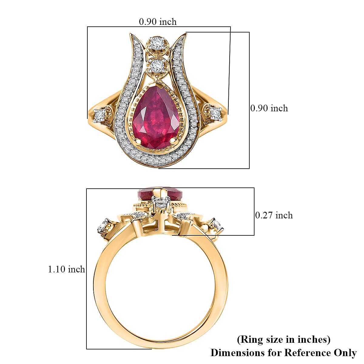 D'Joy Passport to Israel Niassa Ruby (FF) and White Zircon 3.50 ctw Ring in 18K Vermeil Yellow Gold Over Sterling Silver (Size 10.0)