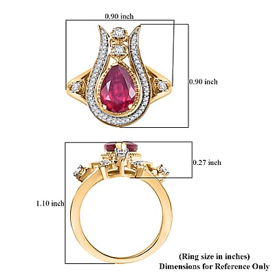 D'Joy Passport to Israel Niassa Ruby (FF) and White Zircon 3.50 ctw Ring in 18K Vermeil Yellow Gold Over Sterling Silver (Size 10.0)