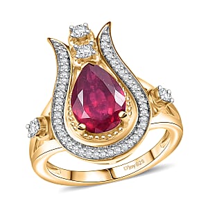 D'Joy Passport to Israel Niassa Ruby (FF) and White Zircon 3.50 ctw Ring in 18K Vermeil Yellow Gold Over Sterling Silver (Size 5.0)