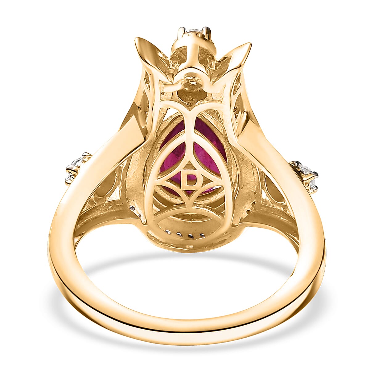 D'Joy Passport to Israel Niassa Ruby (FF) and White Zircon 3.50 ctw Ring in 18K Vermeil Yellow Gold Over Sterling Silver (Size 6.0) image number 4