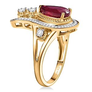 D'Joy Passport to Israel Niassa Ruby (FF) and White Zircon 3.50 ctw Ring in 18K Vermeil Yellow Gold Over Sterling Silver (Size 7.0)