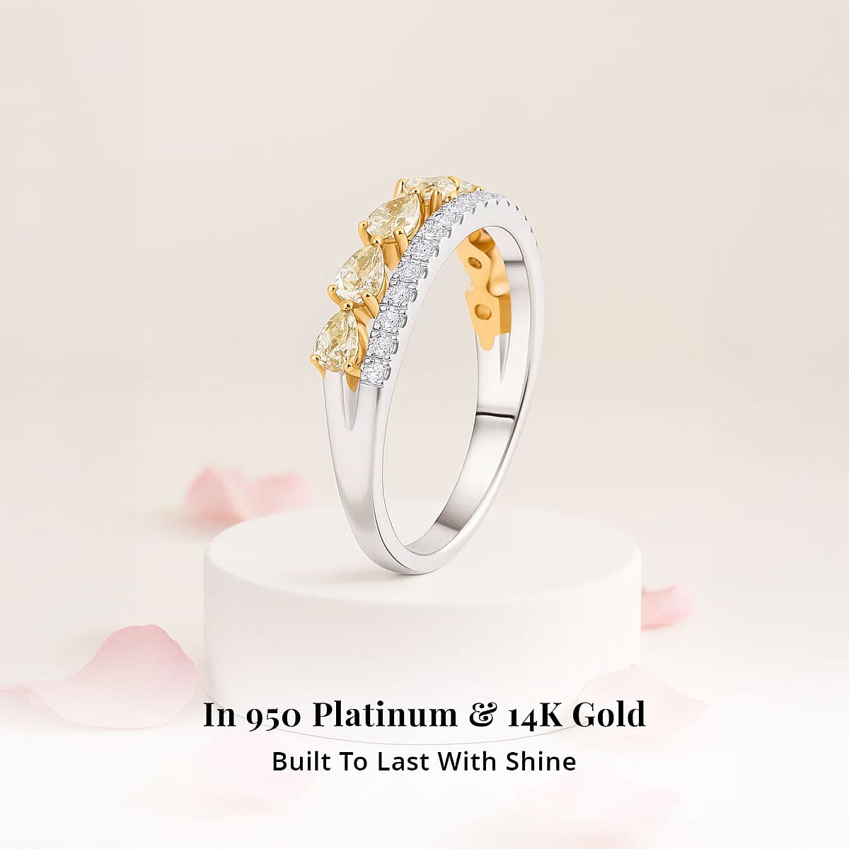 Modani Natural Yellow Diamond and White Diamond SI 0.86 ctw Ring in 950 Platinum and 14K Yellow Gold (Size 8.0) image number 2