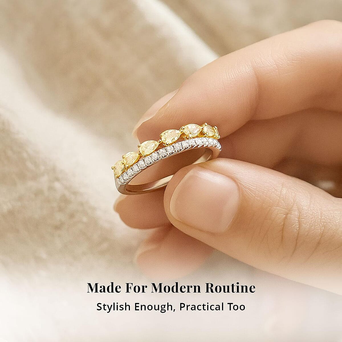 Modani 14K White and Yellow Gold Natural Yellow Diamond (SI), White Diamond (SI) Ring (Size 8.5) 0.86 ctw image number 4