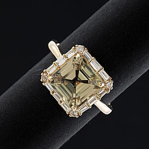 Certified & Appraised Luxoro Asscher Cut AAA Turkizite and G-H I2 Diamond 4.50 ctw Ring in 10K Yellow Gold (Size 6.0) 