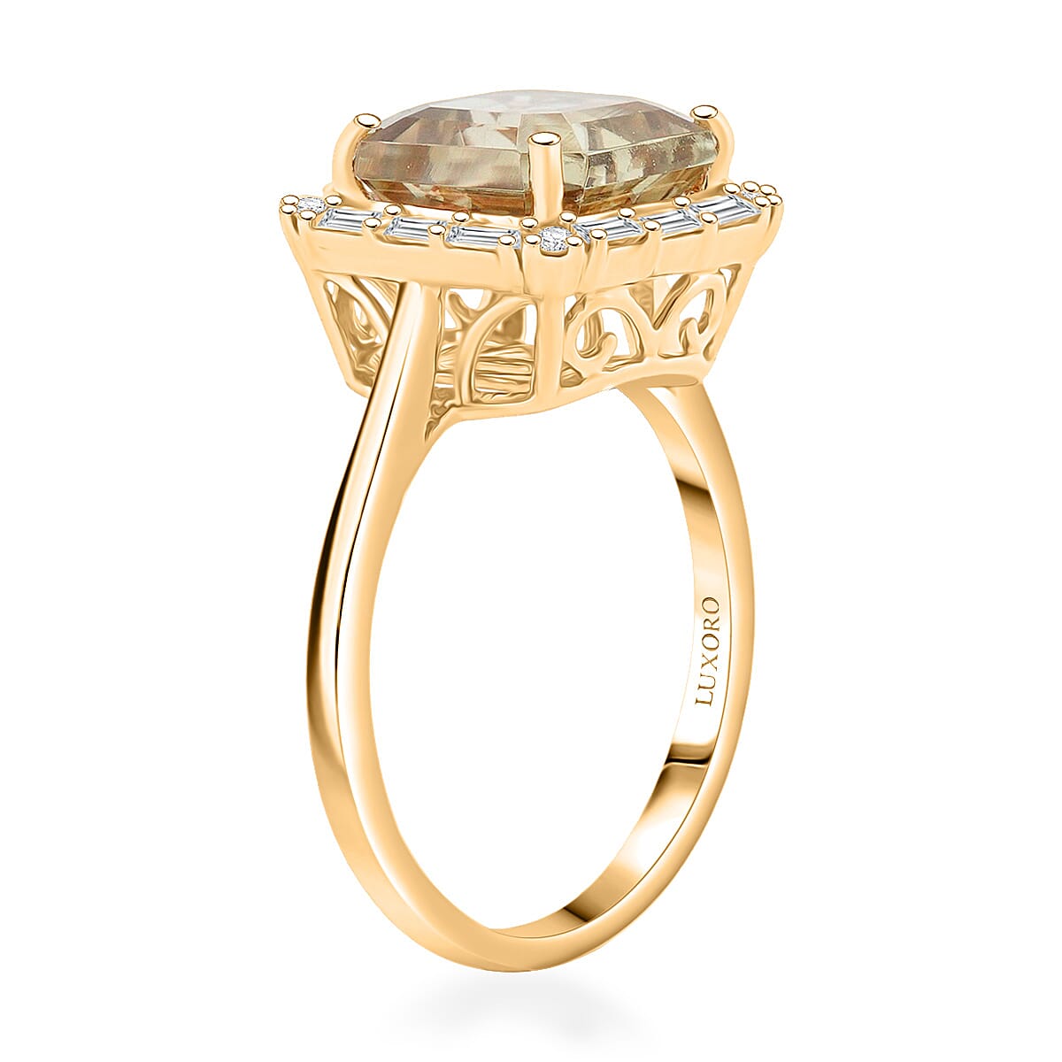 Certified & Appraised Luxoro Asscher Cut AAA Turkizite and G-H I2 Diamond 4.50 ctw Ring in 10K Yellow Gold (Size 6.0)  image number 3