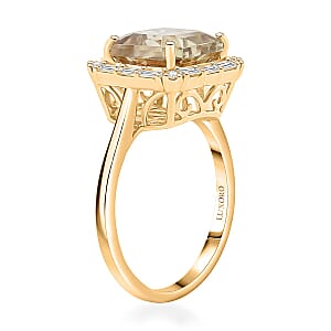 Certified & Appraised Luxoro Asscher Cut AAA Turkizite and G-H I2 Diamond 4.50 ctw Ring in 10K Yellow Gold (Size 6.0) 