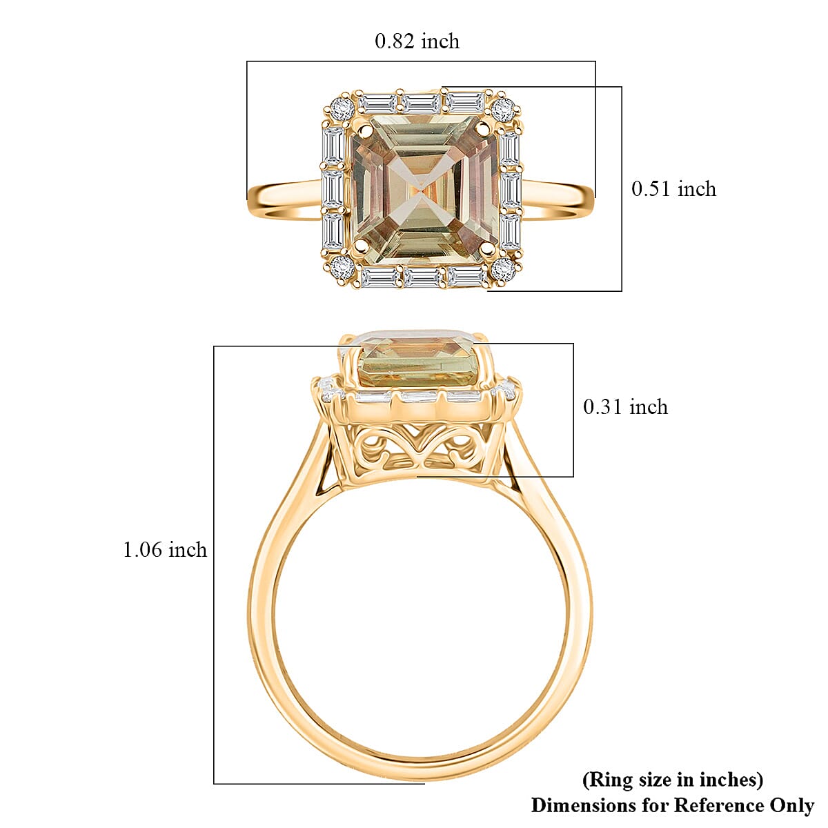 Certified & Appraised Luxoro Asscher Cut AAA Turkizite and G-H I2 Diamond 4.50 ctw Ring in 10K Yellow Gold (Size 6.0)  image number 5