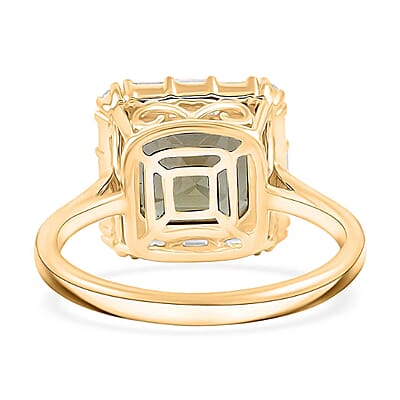 Certified & Appraised Luxoro Asscher Cut AAA Turkizite and G-H I2 Diamond 4.50 ctw Ring in 10K Yellow Gold (Size 6.0)