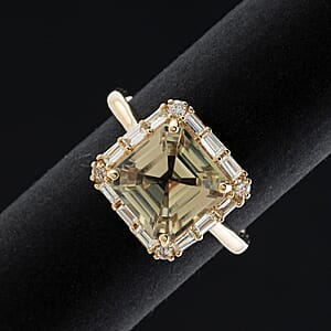  Luxoro Asscher Cut AAA Turkizite and G-H I2 Diamond 4.50 ctw Ring in 10K Yellow Gold (Size 7.0) 