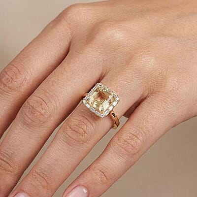 Luxoro Asscher Cut AAA Turkizite and G-H I2 Diamond 4.50 ctw Ring in 10K Yellow Gold (Size 7.0)