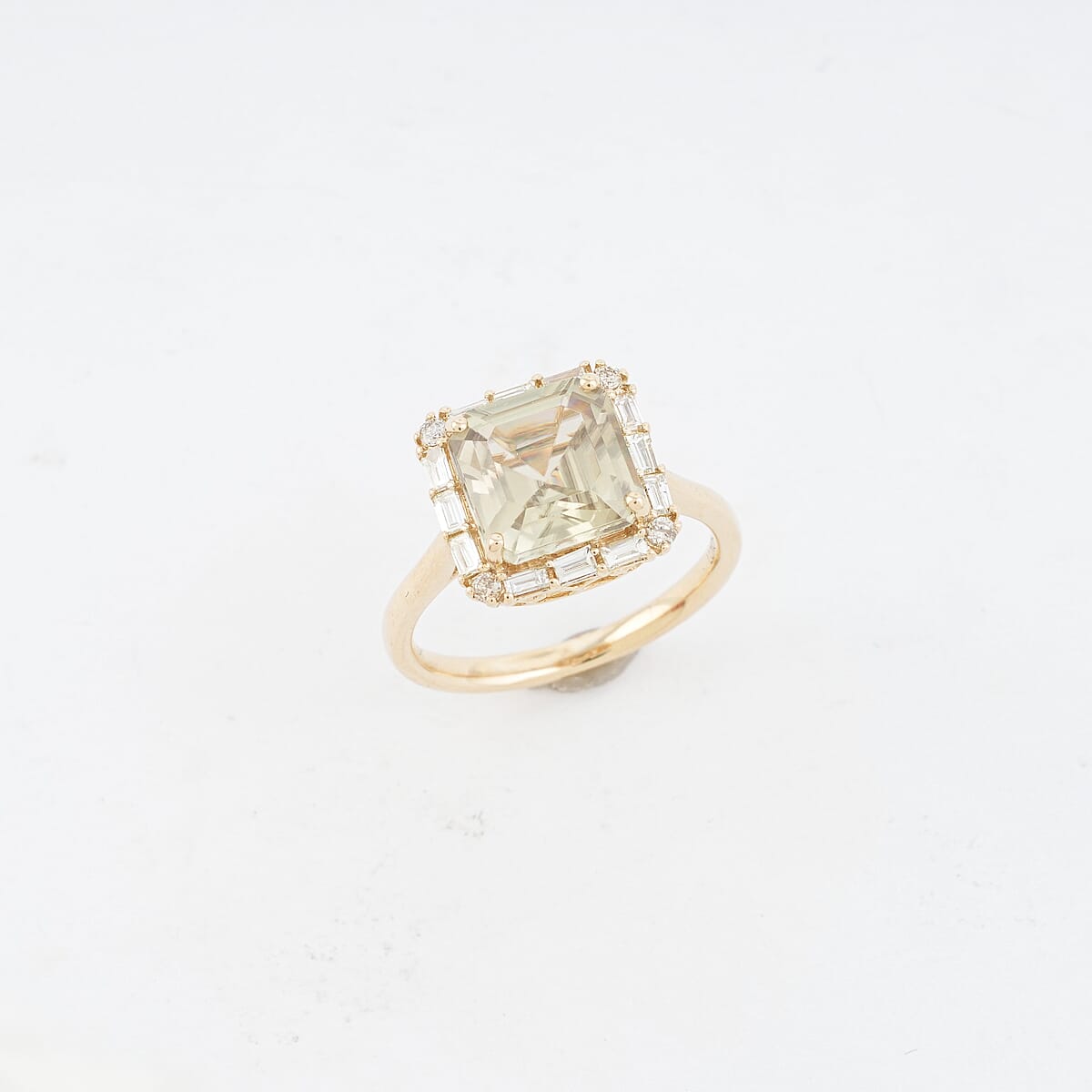 Certified & Appraised Luxoro Asscher Cut AAA Turkizite and G-H I2 Diamond 4.50 ctw Ring in 10K Yellow Gold (Size 7.0)  image number 2