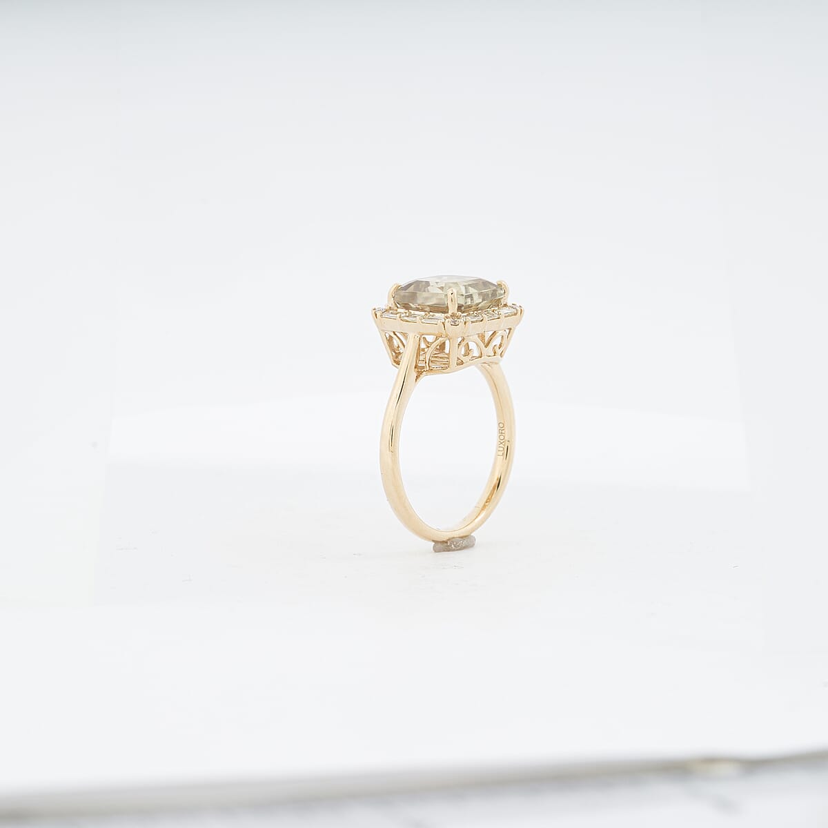 Certified & Appraised Luxoro Asscher Cut AAA Turkizite and G-H I2 Diamond 4.50 ctw Ring in 10K Yellow Gold (Size 7.0)  image number 3