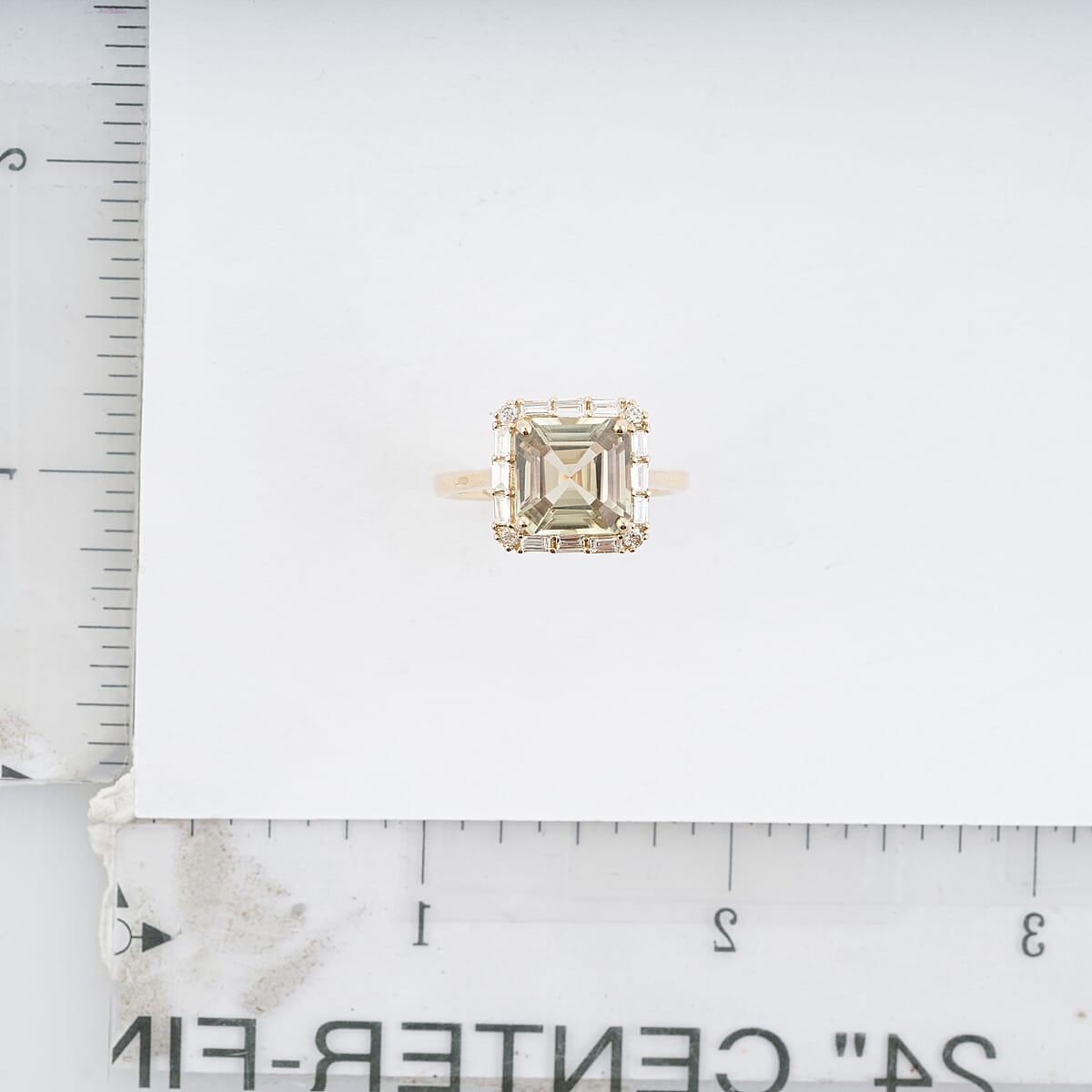 Certified & Appraised Luxoro Asscher Cut AAA Turkizite and G-H I2 Diamond 4.50 ctw Ring in 10K Yellow Gold (Size 7.0)  image number 4