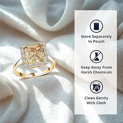 Luxoro Asscher Cut AAA Turkizite and G-H I2 Diamond 4.50 ctw Ring in 10K Yellow Gold (Size 7.0)